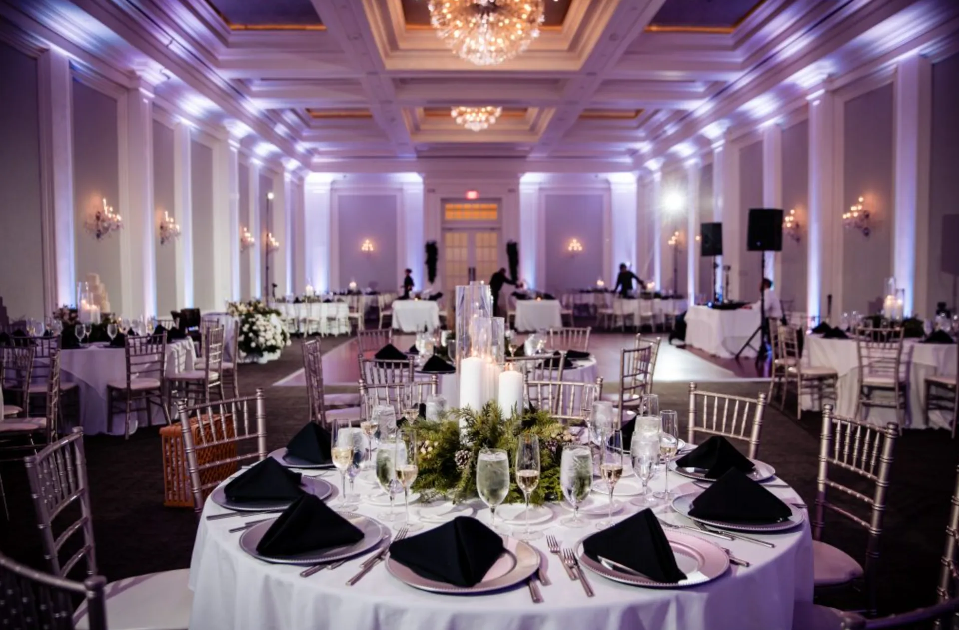 Uplit wedding reception in The Ballroom at Ellis Preserve in Newtown Square, PA